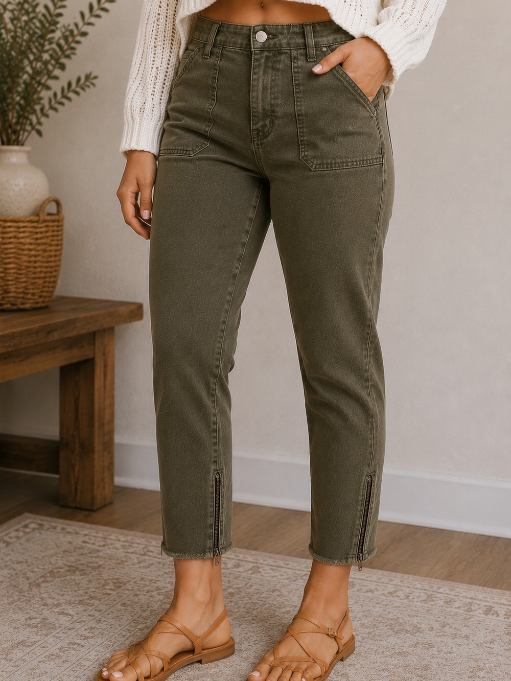 PAIGE Hoxton Utilitarian Ankle Tapered Jeans Vintage Forest Night Green Size 26